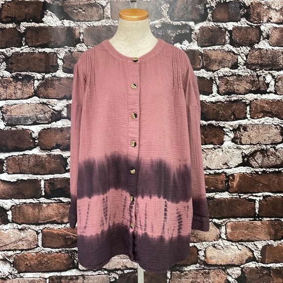 Pure Jill Button Up Tunic Blouse Ombre Red Purple Size Large L - Picture 6 of 16